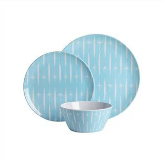 Blauwe camping melamine dinerset